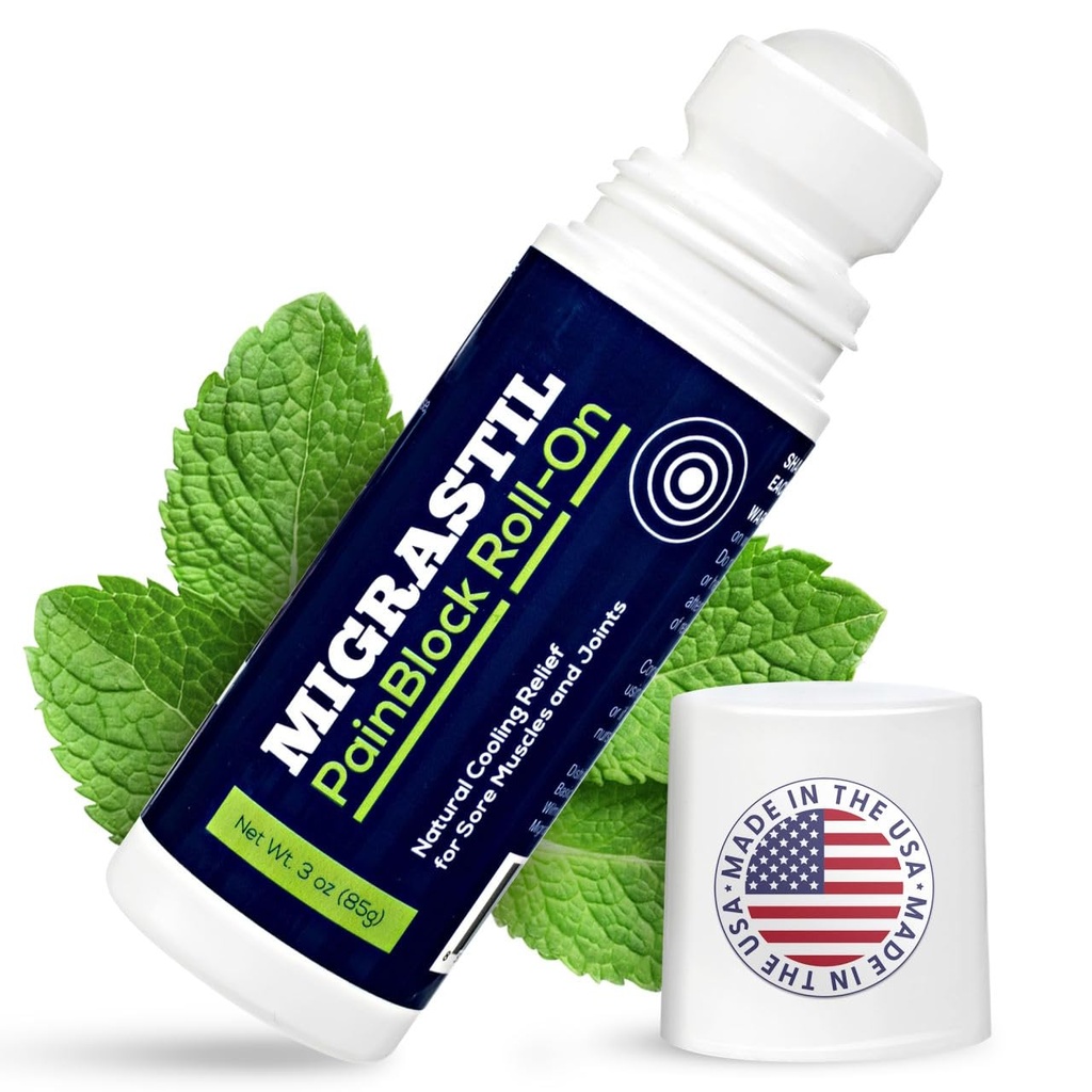 Basic Vigor Migrastil PainBlock Roll-On, 3 oz - Topical Roll-On pre svalové bolesti, Kŕče, Joint & Nerve Discomfort. Funguje skvele na pleciach, krk, nohy, kolená, nohy, chrbát, lakte, HIPS, Etc.