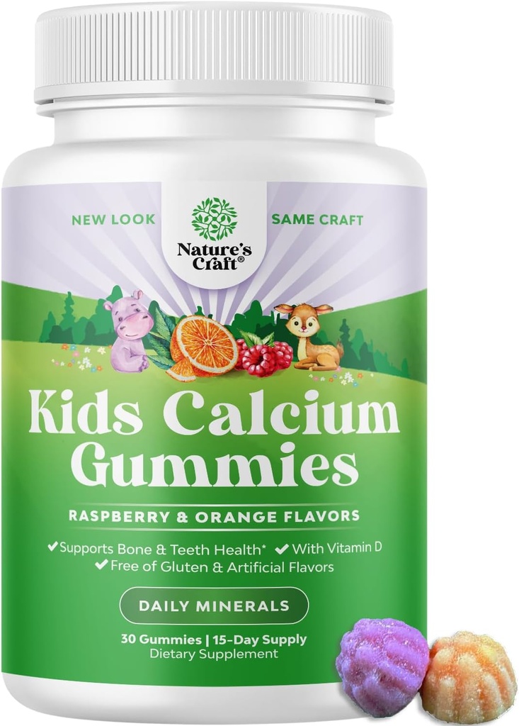 Prírody Remeslo Chutné deti Vápnikové Gumičky - Vitamín D a kalcium Gummy pre deti - Vitamín s & D pre vývoj svalovej kosti Košer bez želatíny Deti 30ct (1 balenie)