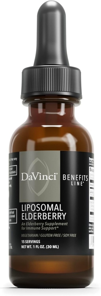 DAVINCI Labs Lipozomal Elderberry - Immune Suplement for Healthy Lungs, Throat and Sinus* - with ElderCraft European Black Elderberry Extract - Gluten-free - Vegetarián - 30 ml, 15 Servings