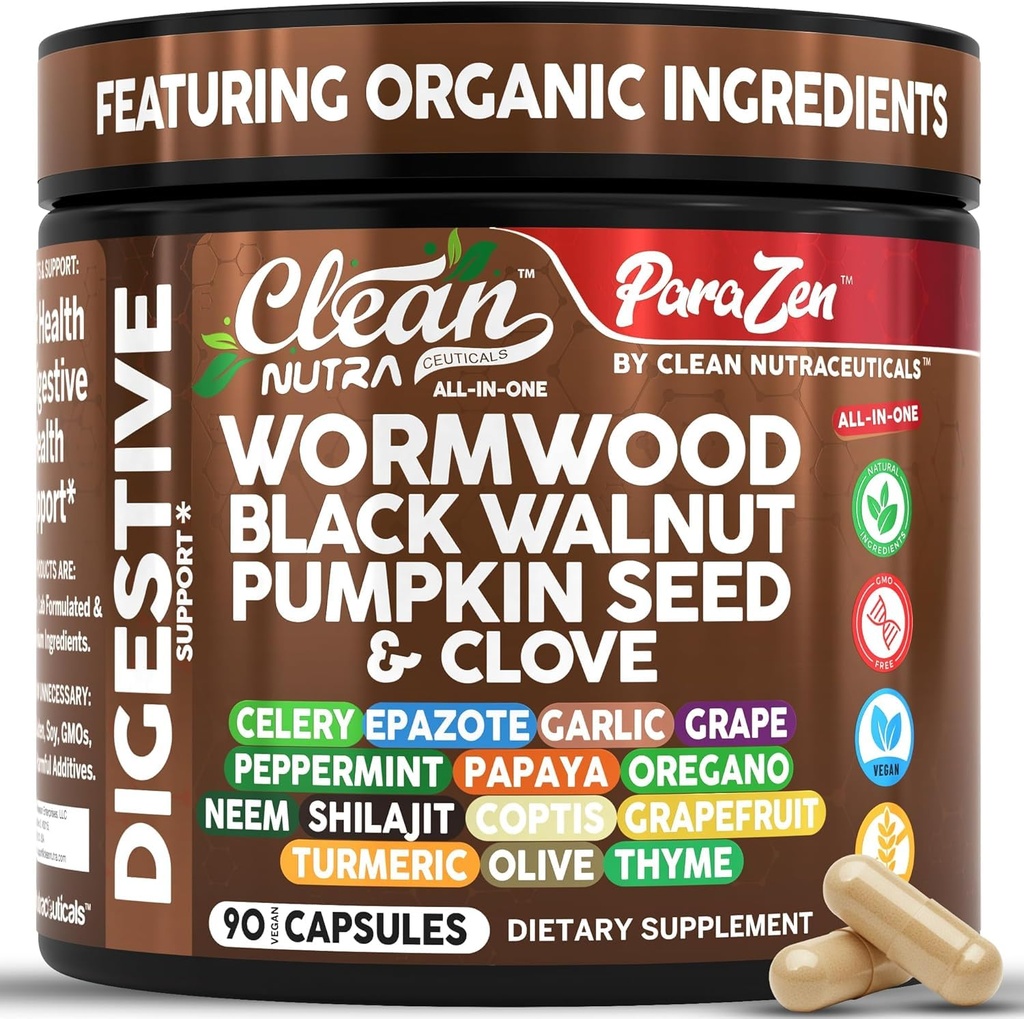 Clean Nutra Wormwood Black Walnut Pumpkin Seed Klinčekový olej Zelerový cesnak Hroznová papáje Neem Diatomacy Earth Womens Probiotic Gut Health Cleanse Detox Oregano Olive Turmerica Supplement Vegan Kapsule