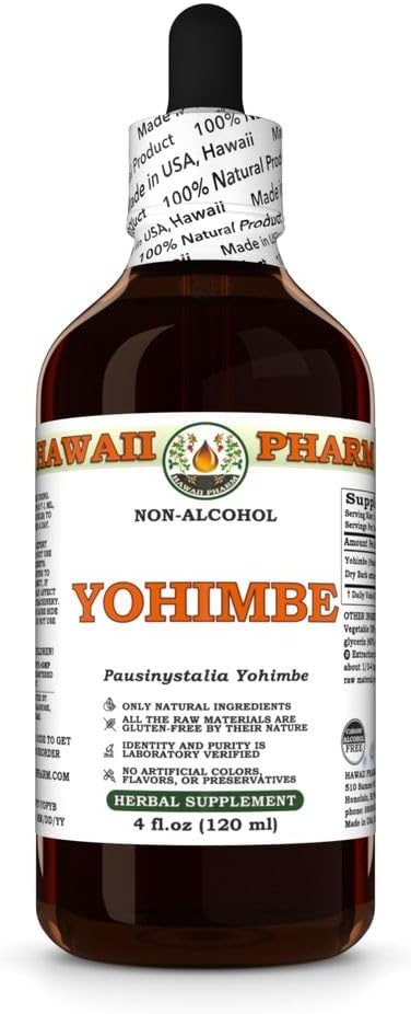 Yohimbe (Pausinystalia Yohimbe) Dry Bark Glycerit, Made in Hawaii, All Natural, Vegan, Lab Tested Alkohol-free Liquid Extract - 4 fl.oz