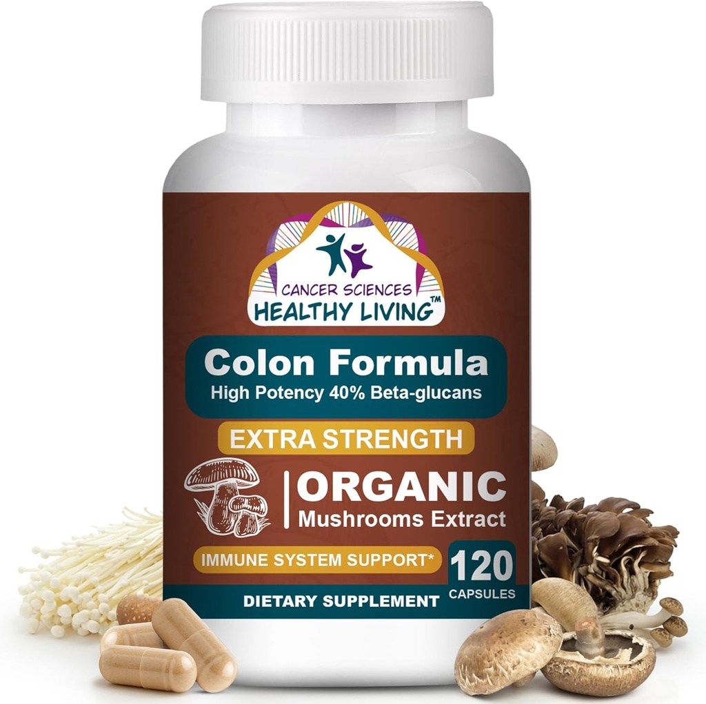 Cancer Sciences Colon Wellness Supplement, USDA Certified Organic Huby Extract, Extra Strength 1,500 mg, High Potency 40% Beta-Glucans, Immune, Gut & Digestive, Colon Cleans & Detox, 120 Caps