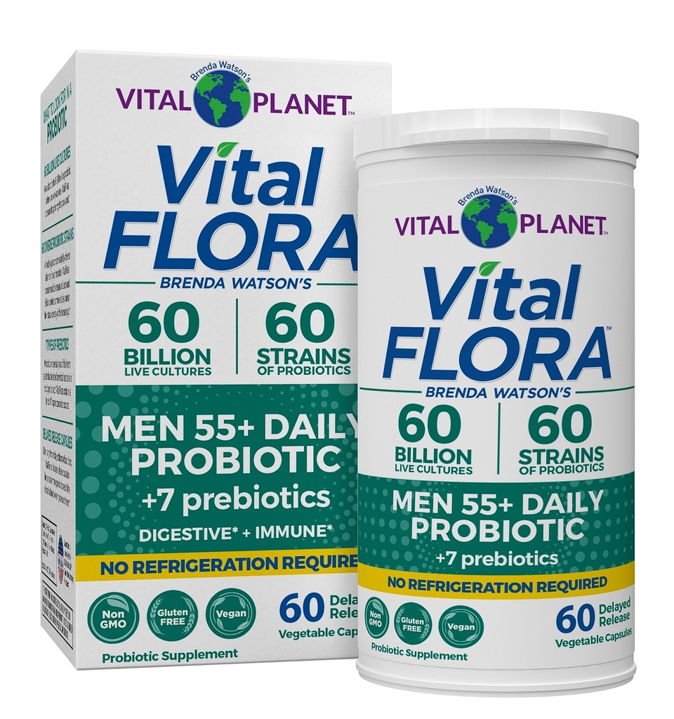 Vital Planet - Vital Flora Muži nad 55 Daily Probiotic, 60 miliárd CFU, Diverse Kmene, Organické Prebiotiká, Imunitná podpora, Tráviace zdravie Stabilné probiotiká pre mužov, 60 Kapsule