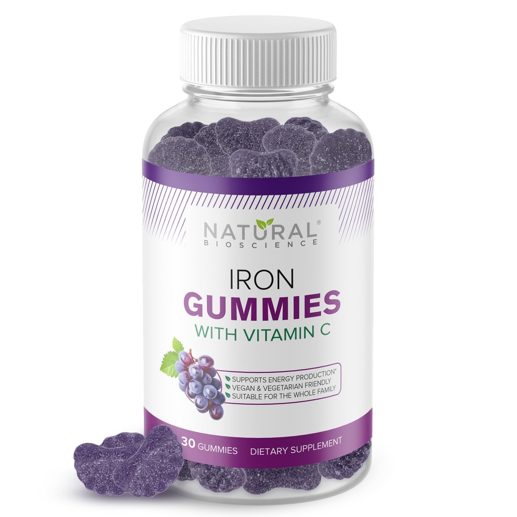 Železo Gummy s vitamínom C pre dospelých a deti - Žuvacie železo doplnok pre nedostatok železa Anémia, Červené krvinky podpora, energia, imunitné funkcie, mozog zdravie, Max Absorpcia, Hroznová aróma, Vegan