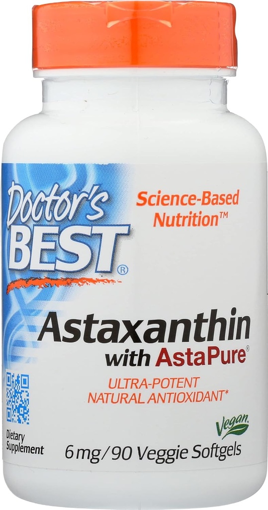 Lekári Najlepšie Astaxantín s AstaPure 6 MG, Non-GMO, Vegan, 90 Softgel (Pack of 1)