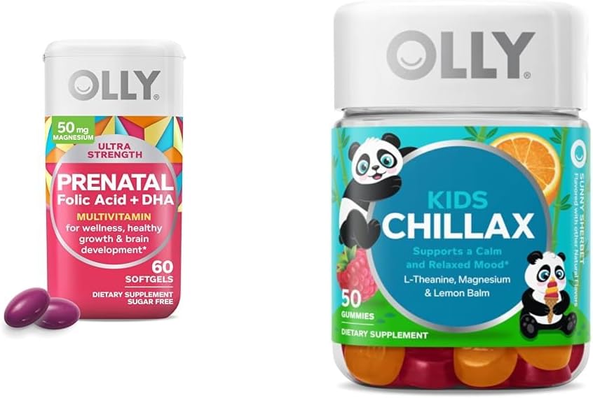 OLLY prenatálne multivitamínové softgely a deti upokojujúce Gummy Bundle (60+50 Počet)