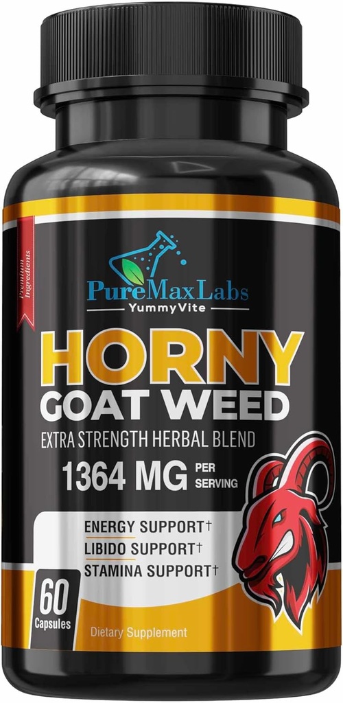 Horny Kozí burina extra sila w. Maca, L-arginín, ženšen, Boost Performance, Výdrž, Energia, Non-GMO, 60 Kapsule