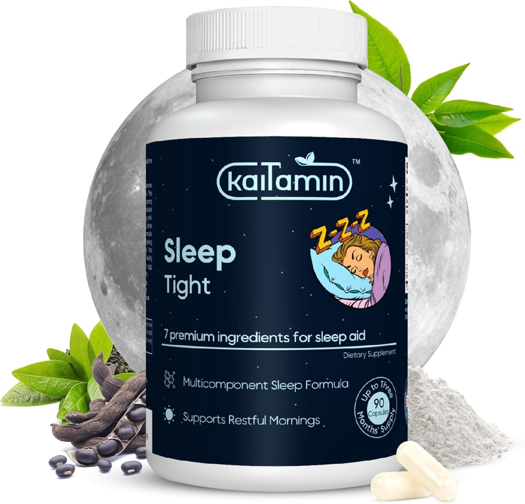 Melatonín Natural Sleep Aid, Theanine, 5-HTP, GABA, Mucuna pruriens, Phellodendron a horčík pre podporu spánku a stresu, 90 kapsúl 45 dní Zásobovanie - 7 v 1 Sleep Aid