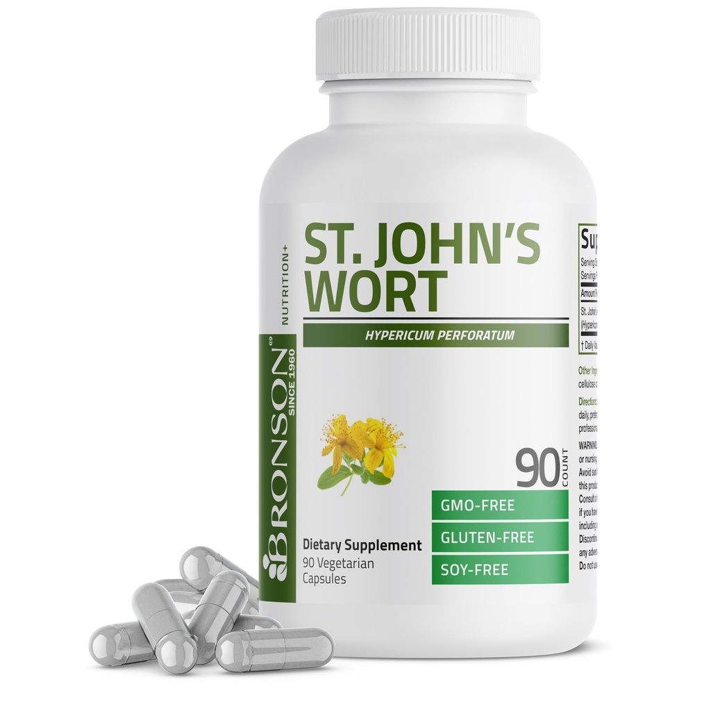 Bronson ľubovník bodkovaný 700 MG na podávanie Hypericum Perforatum podporuje pozitívnu náladu - non- GMO, 90 Vegetariánske kapsuly