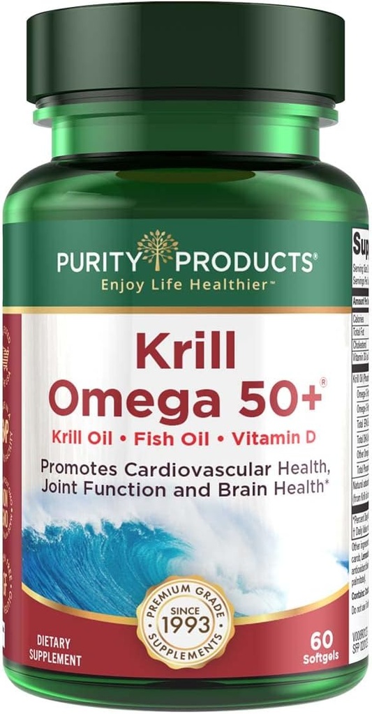 Čistota Produkty Krill Omega 50 (Krill + rybí olej Blend 1000mg + Astaxantín 500mcg + Fosfolipidy 200mg + vitamín D 500 IU) - 60 Mini Softgels