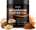Catfit Mushroom Coffee Powder, 10 Hubové Blend Doplnky s Lion's Mane, Chaga, Cordyceps, L-Theanine for Energy, Focus, Cognitive a Imunity, 50 Slúžiť