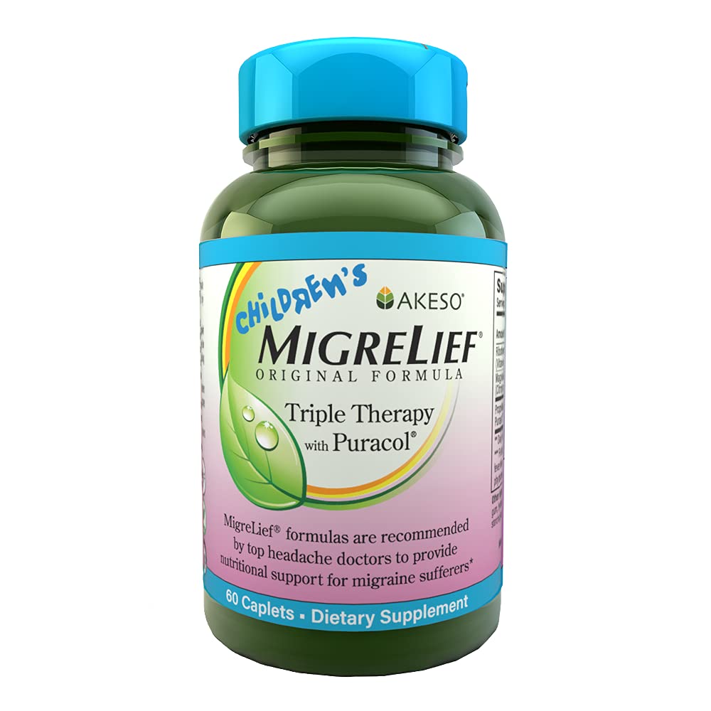 Detská migreLief® - Trojitá terapia s PuracolTM - Nutričná podpora pre detské migrény - 60 Caplets/1 mesiac dodávky