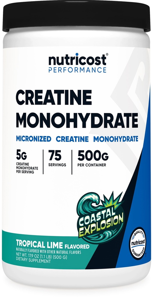 Nutricost Creatine Monohydrate Powder (Coastal Explosion, 500 Gram) - Micronized Creatine Supplement - Vegan, GMO-Free, Gluten Free