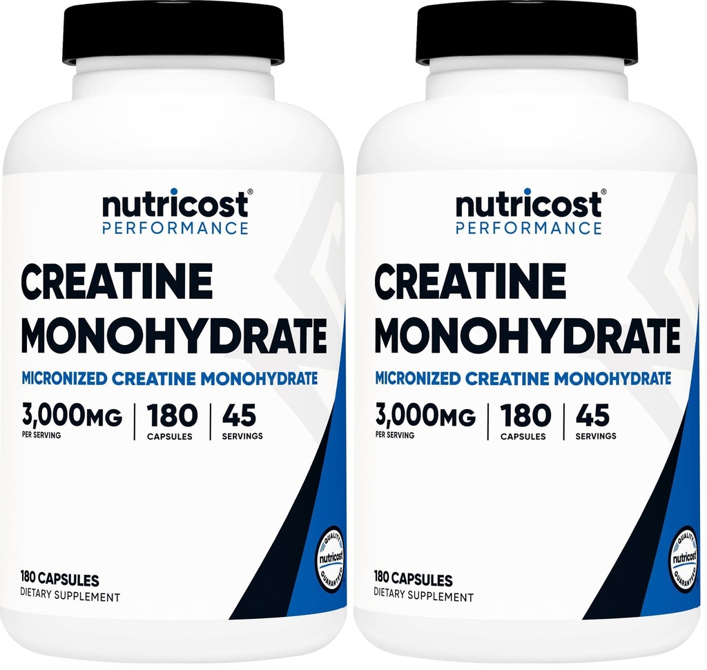 Nutricost Creatin Monohydrát 3 000 mg, 180 kapsúl (750mg per capsule) - Gluten Free, Non-GMO (Pack of 2)