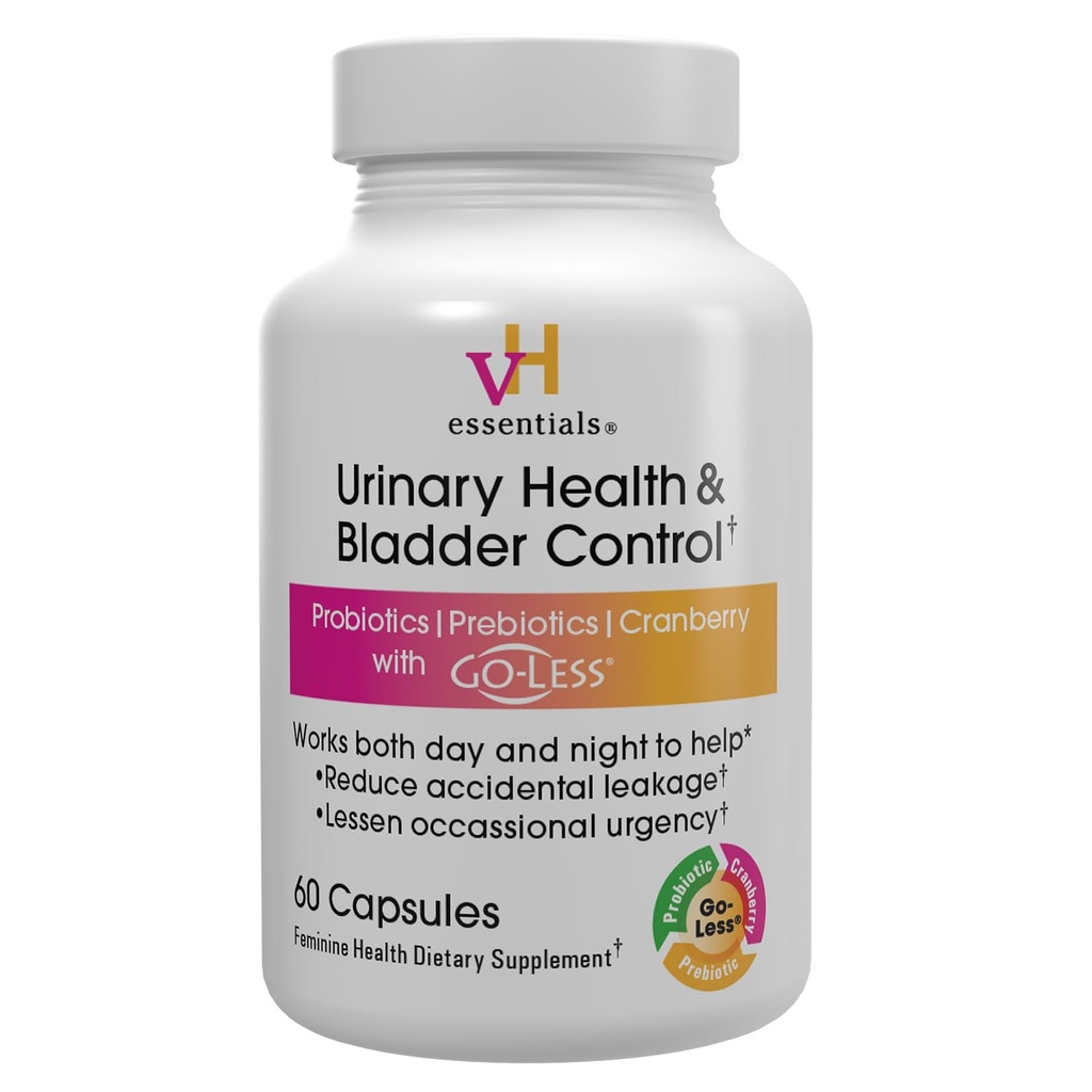vH esencials Urinary Health & Bridder Control, Cranberry Extract, Prebiotiká a probiotiká, 24-hodinový Feminine Health Support, Redukuje príležitostné únik, podporuje Vaginálne zdravie, 60 Kapsule