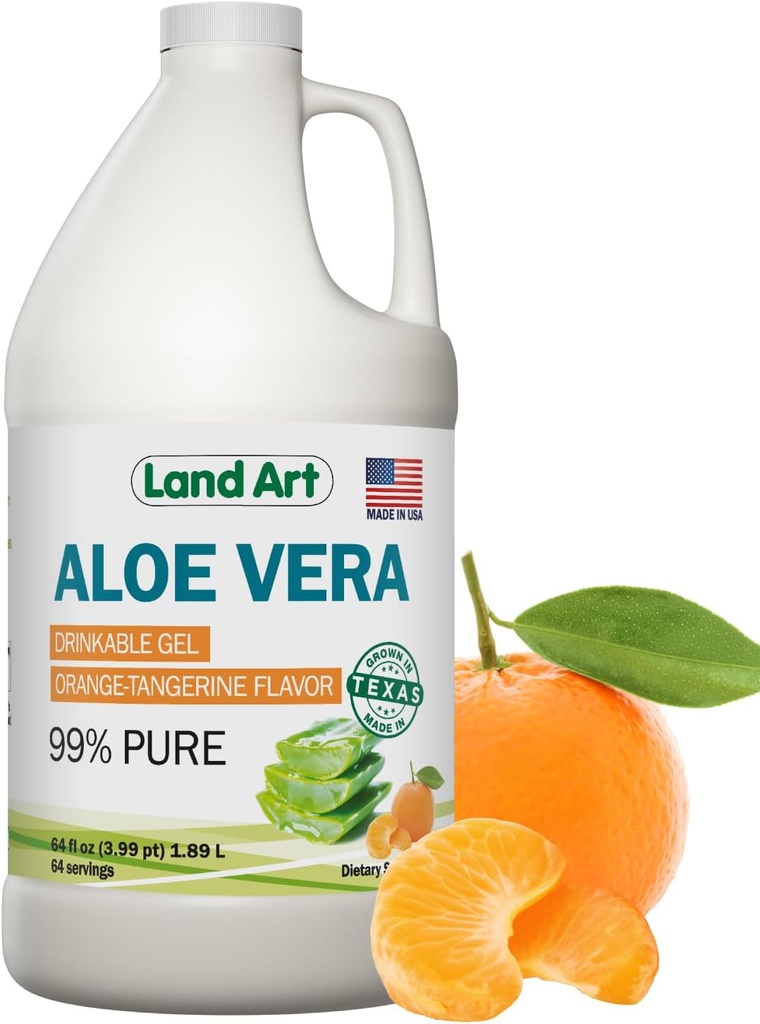 Pure Aloe Vera Piteable Gel - Orange Tangerine Ochutené - Cold-Processed Inner Filet - z ekologických čerstvých listov z Texasu - pre reflux pálenia záhy - kyselina - 64 fl oz