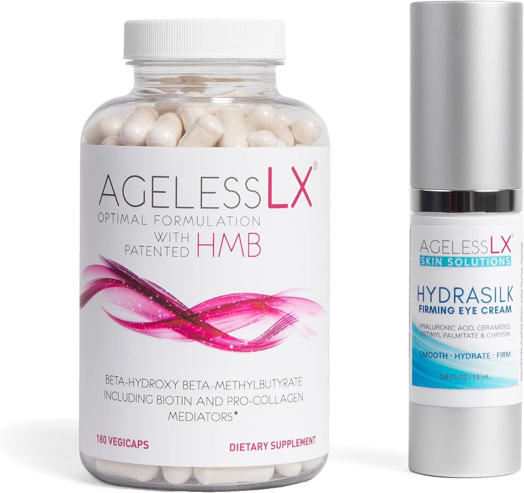 AgelessLX Supplement Kapsula pre Ženy s HMB Hydrasilk očný krém Bundle