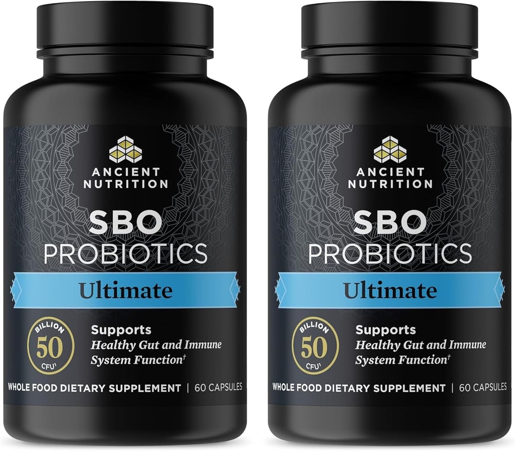 Staroveké nutričné probiotiká, SBO probiotiká Ultimate 50 miliárd CFU*/Serving, Digestive and Immune Support, Gluten Free, Ancient Superfoods Blend, Shrink-Wraped 60 kapsúl (2 balenia)
