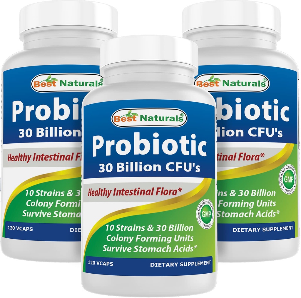 Najlepšie Naturals Probiotic 10 Kmene 30 Milión Policajt Stabil 120 Veggie Caps (120 Počet (Pack of 3))