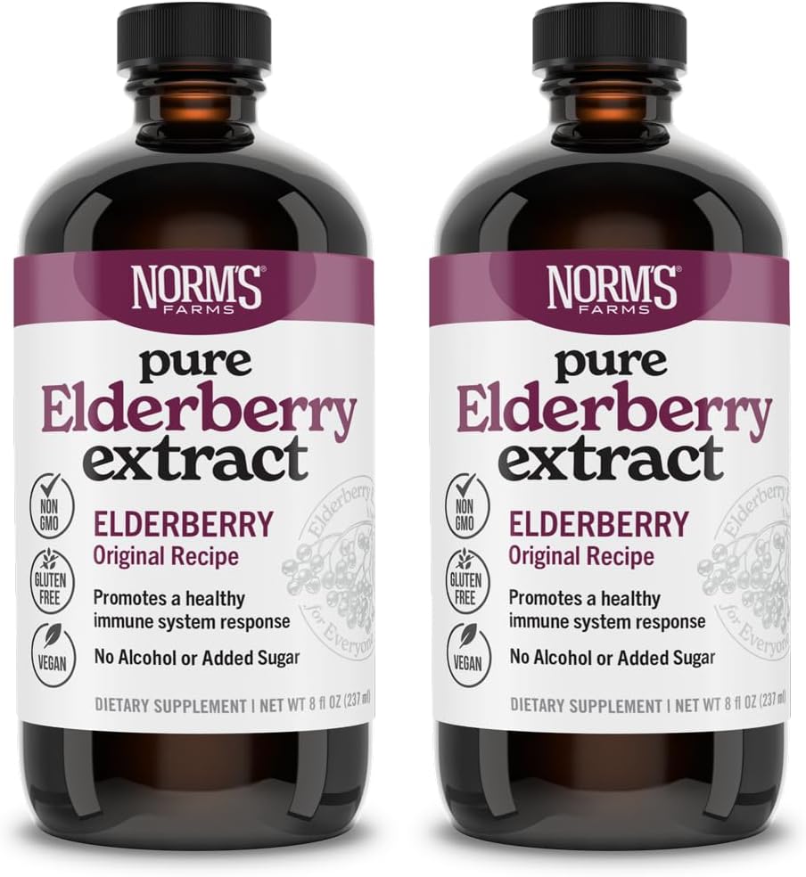 Norm's Farmy Pure Elderberry Extract 2PK - Vyrobené len z bazových plodov v USA - Immune, Antioxidant Support, No Added Sugar, Prídavné látky, Vegan, Gluten-free, non-GMO, Tincture alkohol Free - 8 Oz
