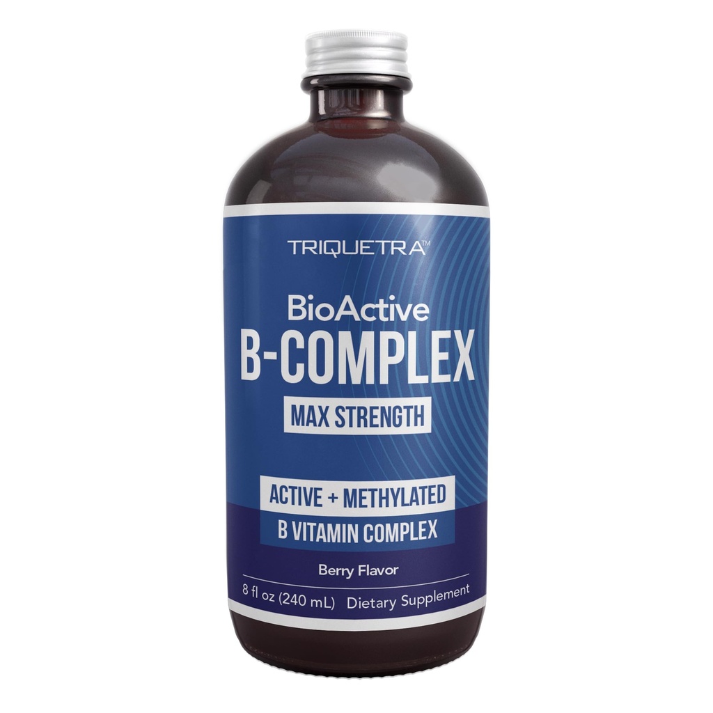 BioActive Vitamin B Complex - Blood Stream Ready, Metylated B Complex - Featuring Methylfolate, 3 BioActive Forms of B12, BenfoPure® B1 & Pantesin® B5 - 12 B Vitamíny v klinických dávkach - Tekuté 8 oz