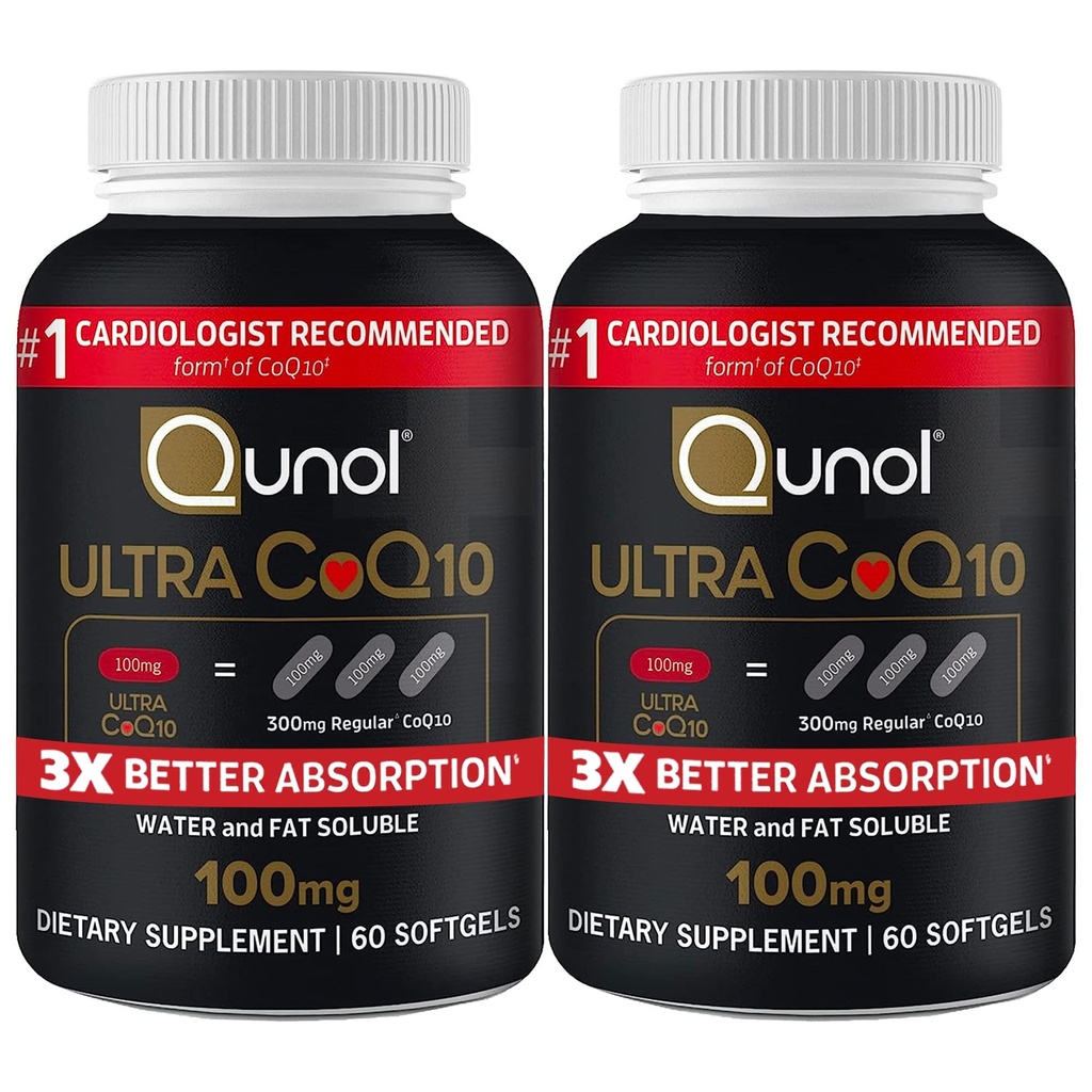 Qunol Ultra CoQ10 100mg 3X lepšia absorpcia Patentovaná voda a tuk Rozpustný prírodný doplnok Form Coenzým Q10 Antioxidant pre zdravie srdca Balíčky Softgels, 120 Počet
