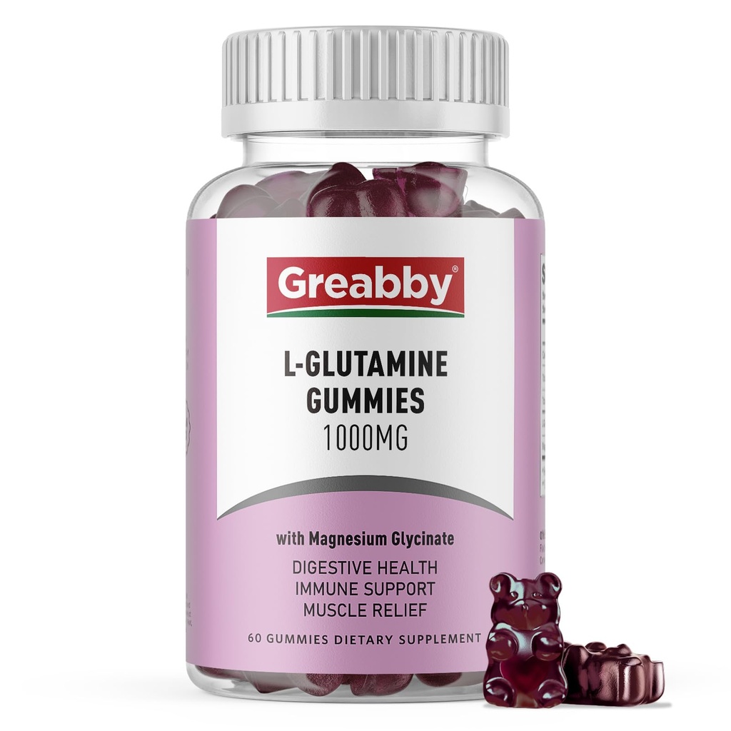 L glutamín 1000 mg Gummies - Svalová úľava a imunitná podpora, Aminokyseliny doplnok s horčíkom Glycinát, Vegan & Non-GMO, bez lepku (60 počet)