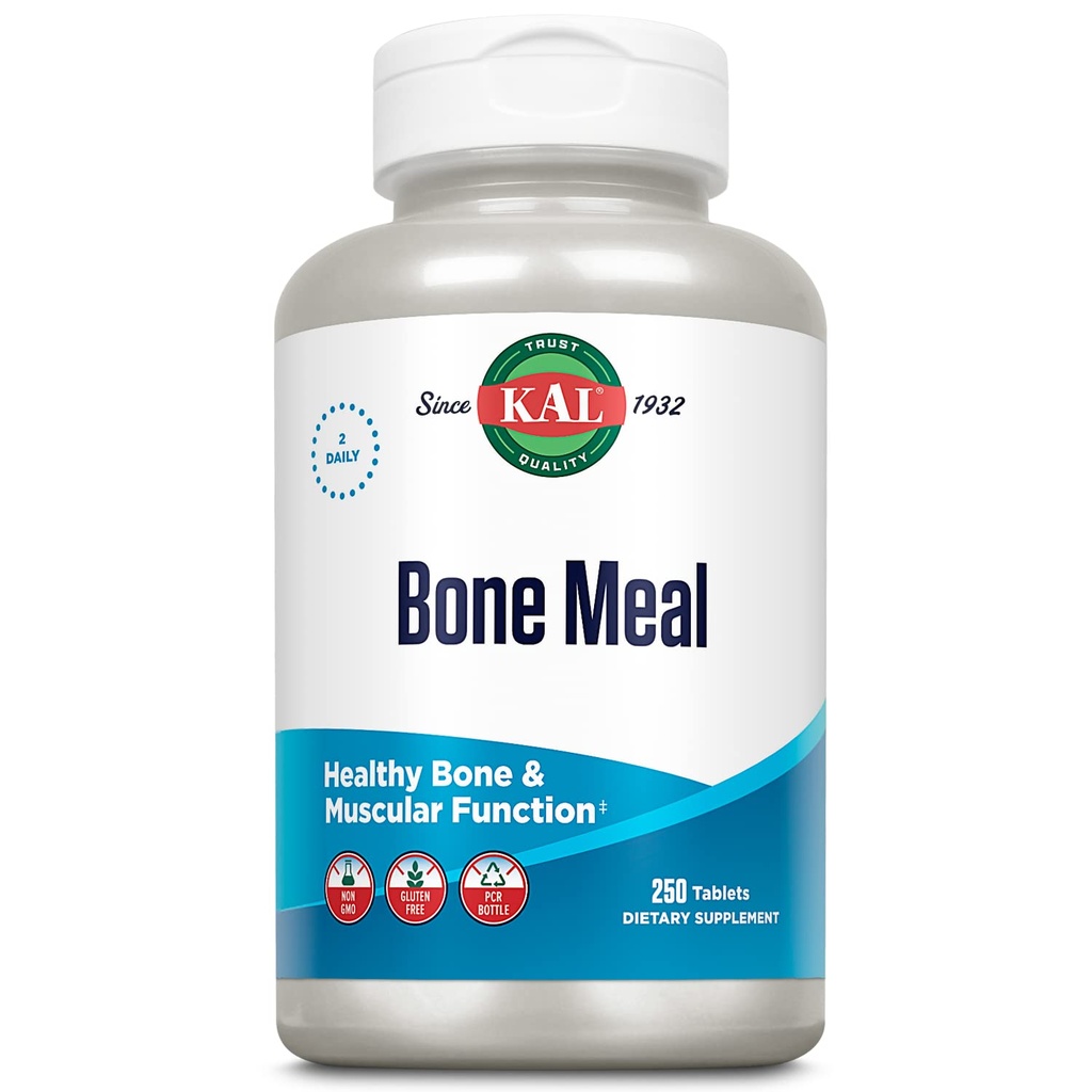 KAL Bone Meal Tablety, Vápnik Supplement w/ Magnézium, Vitamín D3 a K, Zdravie kostí, Svalové a nervové funkcie Podpora, Rýchla dezintegrácia, Gluten Free, Non-GMO, 60-dňová záruka, 125 Serv, 250ct