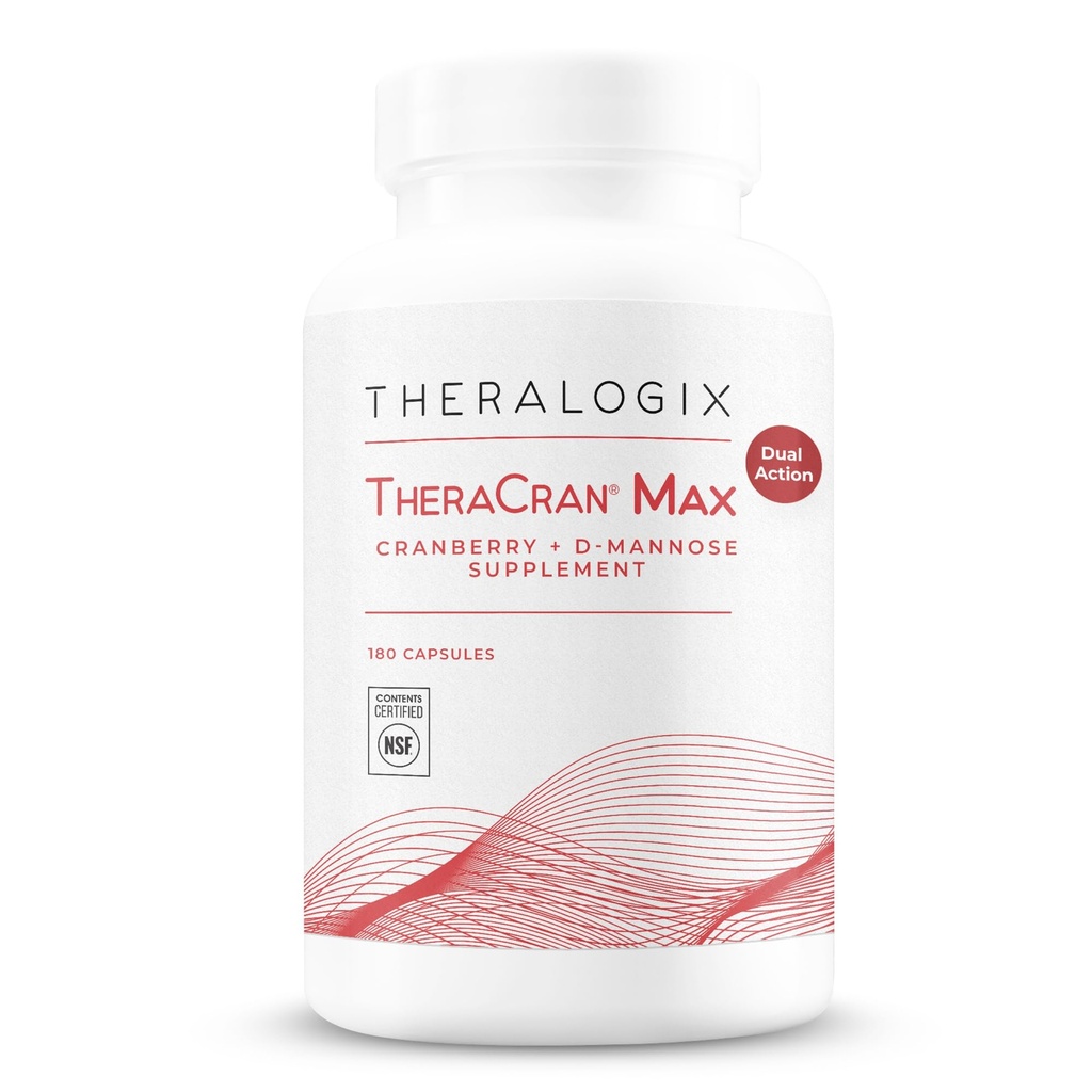 Theralogix TheraCran Max - Cranberry + D-Mannose doplnok pre mužov a ženy - Podpora zdravia močových ciest - 90-Deň dodávky - NSF Certified - 180 Kapsule