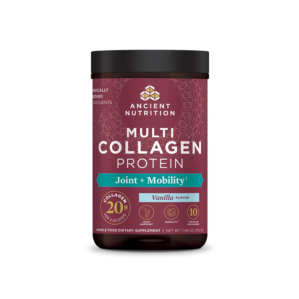Ancient Nutrition Collagen Powder Protein, Multicolagen Protein Powder Joint + Mobility, 20 Serving, Joint Supplement with Hydrolyzed Collagen Peptides for Post Workout, 7.48oz