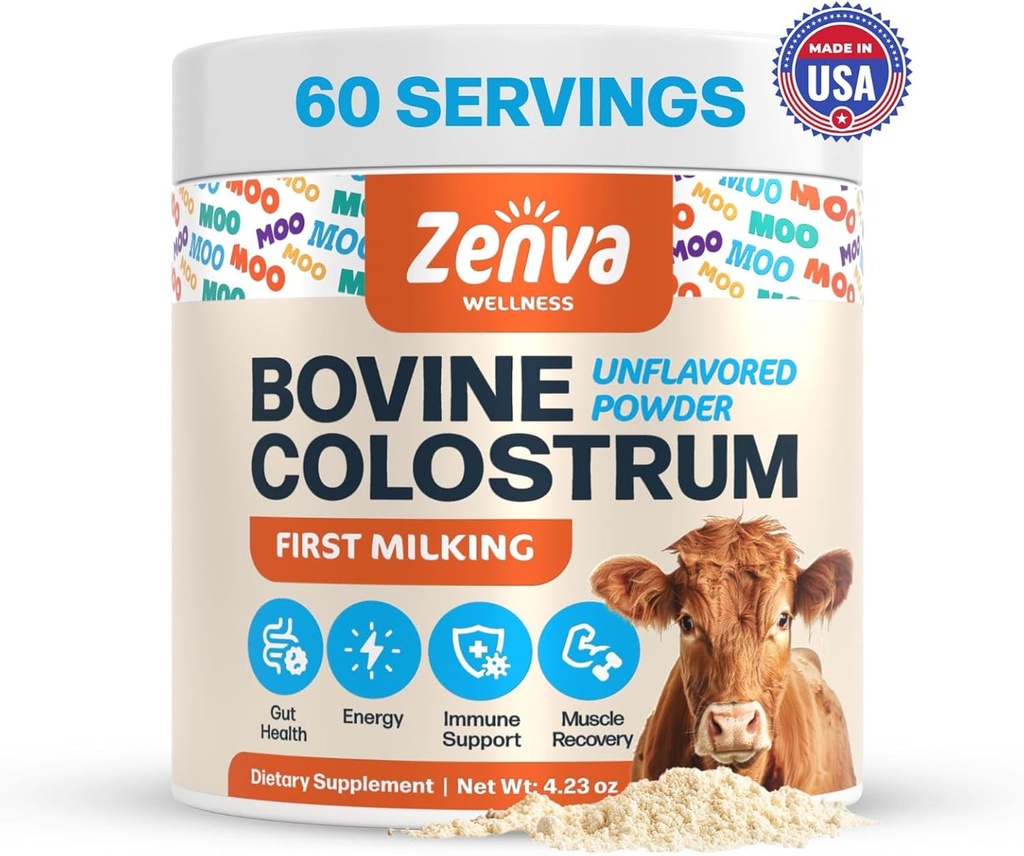 Colostrum Supplement Bovine Colostrum for Humans 100% Pure Grass Fed, Supergut Health & Immune Support, 50% IgG, Unflavred, Calostro Bovino para Adultos Organico 60 Servings Powder