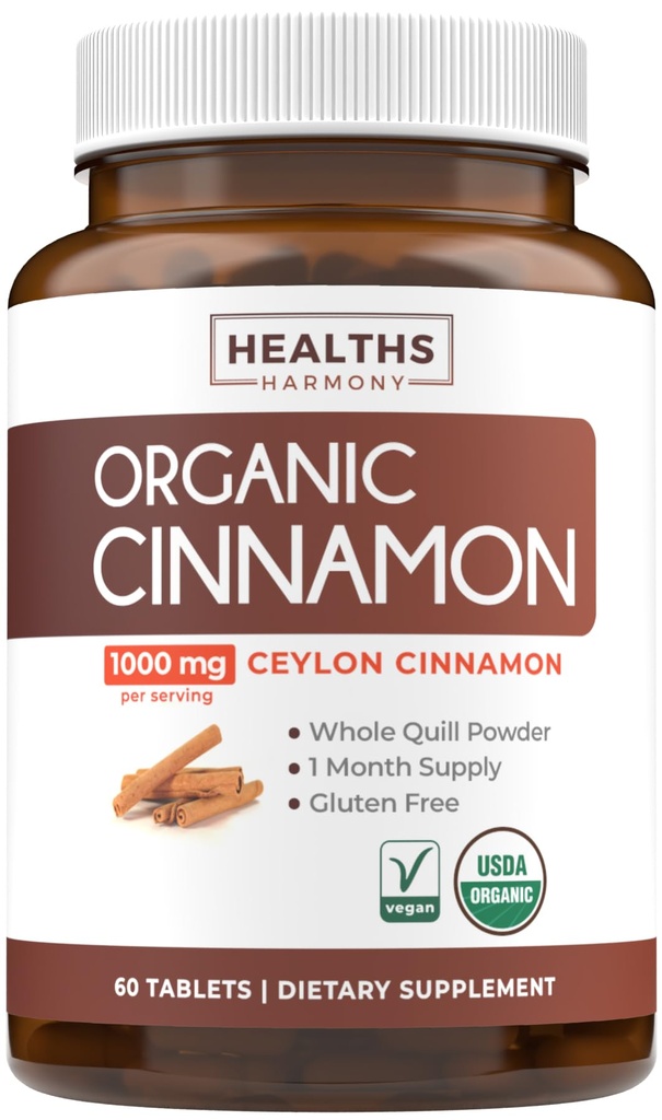 USDA Organic Ceylon škoricové pilulky - High Potency Ceylon škorica doplnok s 1000mg per Serving for Full Body Antioxidant Support - Vegan Non-GMO cGMP Made & Lab Overené (1 mesiac dodávky)