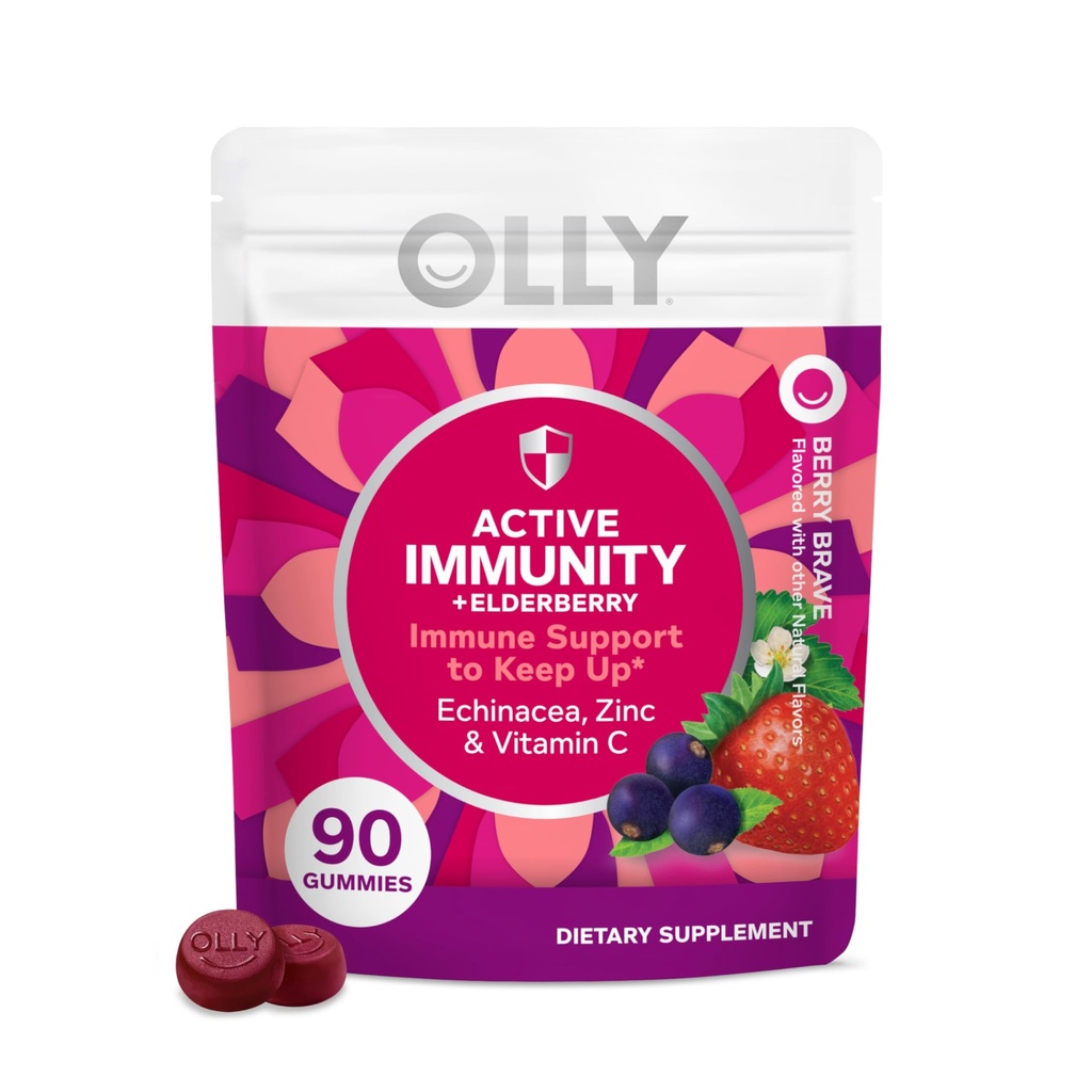 OLLY Imunita Gummy, Imunitná podpora, bazy čiernej, Zinok, vitamín C, doplnok, Berry - 90 Počet