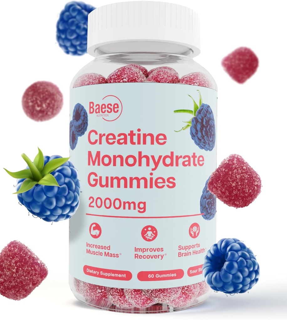 Kreatín Monohydrát Gummy pre mužov a ženy - Vysoká čistota Kyslá modrá Malinová- Žuvateľný Kreatín Infundovaný Gummy pre svalovú silu a energiu Boost, Biodostupný predpráce doplnok