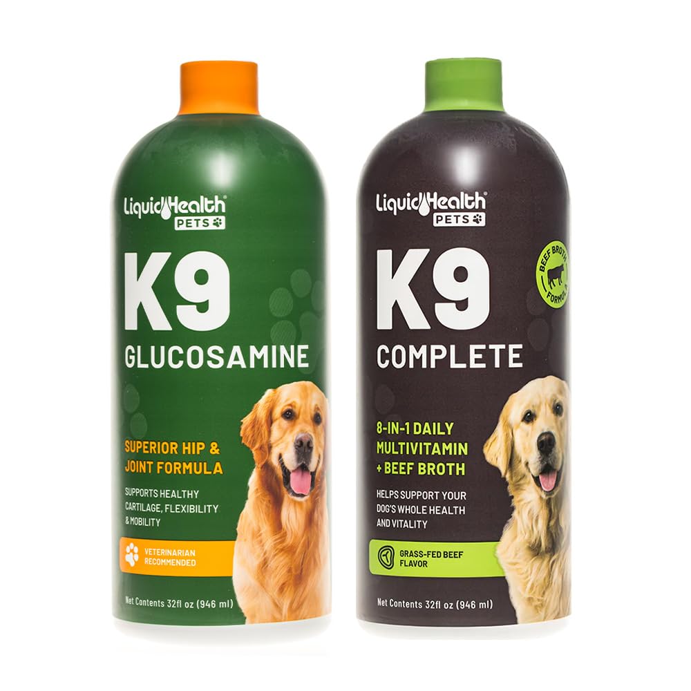 LIQUIDHEALTH Pets K9 Glucosamine Chondroitin Hip & Joint Formula & K9 Complete 8-in-1 Multivitamin for Dogs, Puppies - Pet Supplement Bundle for Joint Health, Immune Support, Canine Vitamins, USA Made