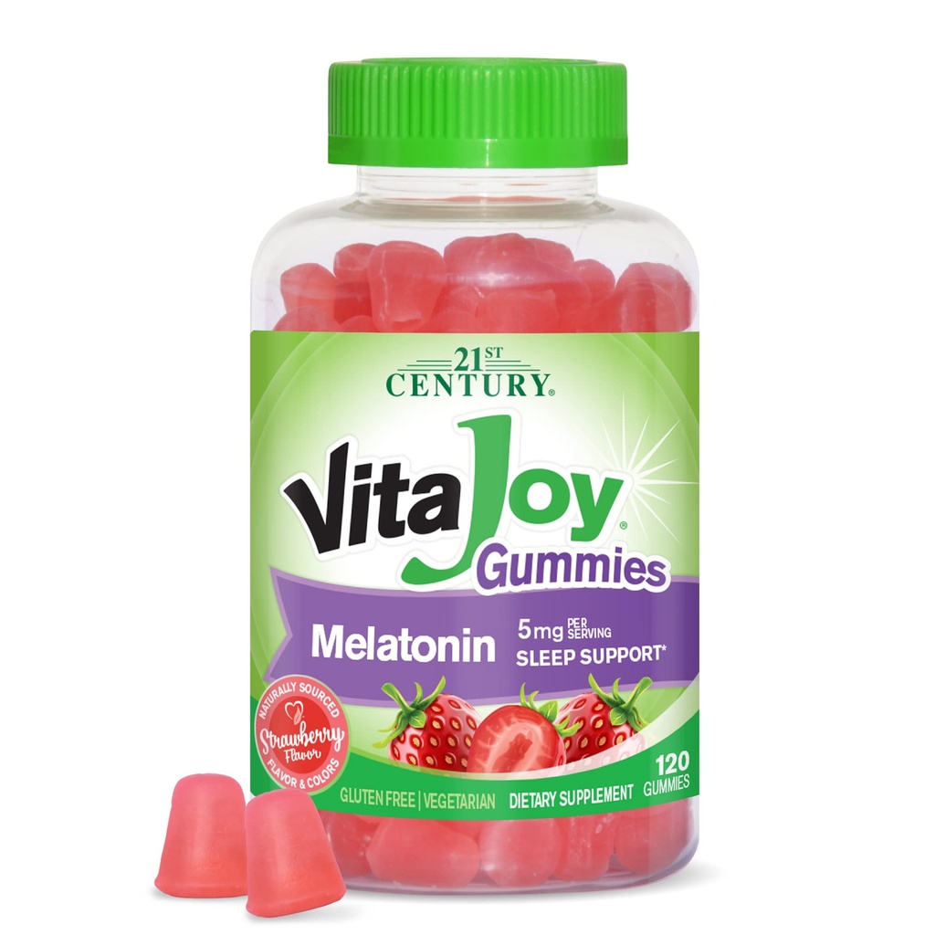 21. storočie VitaJoy Melatonin 5mg Gummy (120 gróf), Jahodová chuť Žuvacia pomôcka pre spánok pre dospelých, Podporuje relaxáciu a odpočinok, Non-Habit formovanie, lepidlo-free