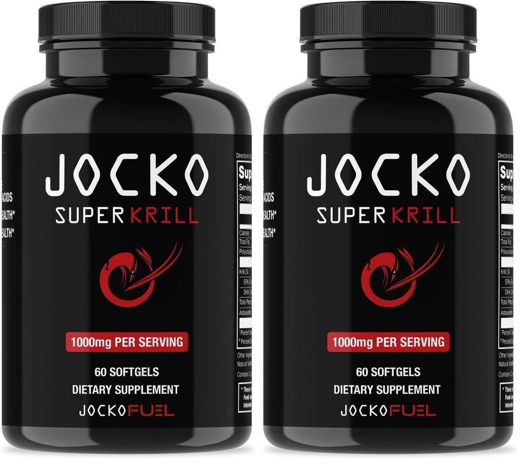 Jocko Fuel Antarctic Krill Oil Omega 3 Fatty Acid Supplements DHA & EPA - 1000mg Softgels - Supports Joints, Mobility & Mental Function (60 Softgels) (Pack of 2)