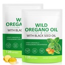 Olej Oregano Softgels 6000mg, 2 v 1 Formulované s čiernym semenom olej 200mg, Immune Support, Oregano Oil Capsulses Organic, Natural Defense Supplement, Non-GMO, Easy to Swallow, 240 Softgels