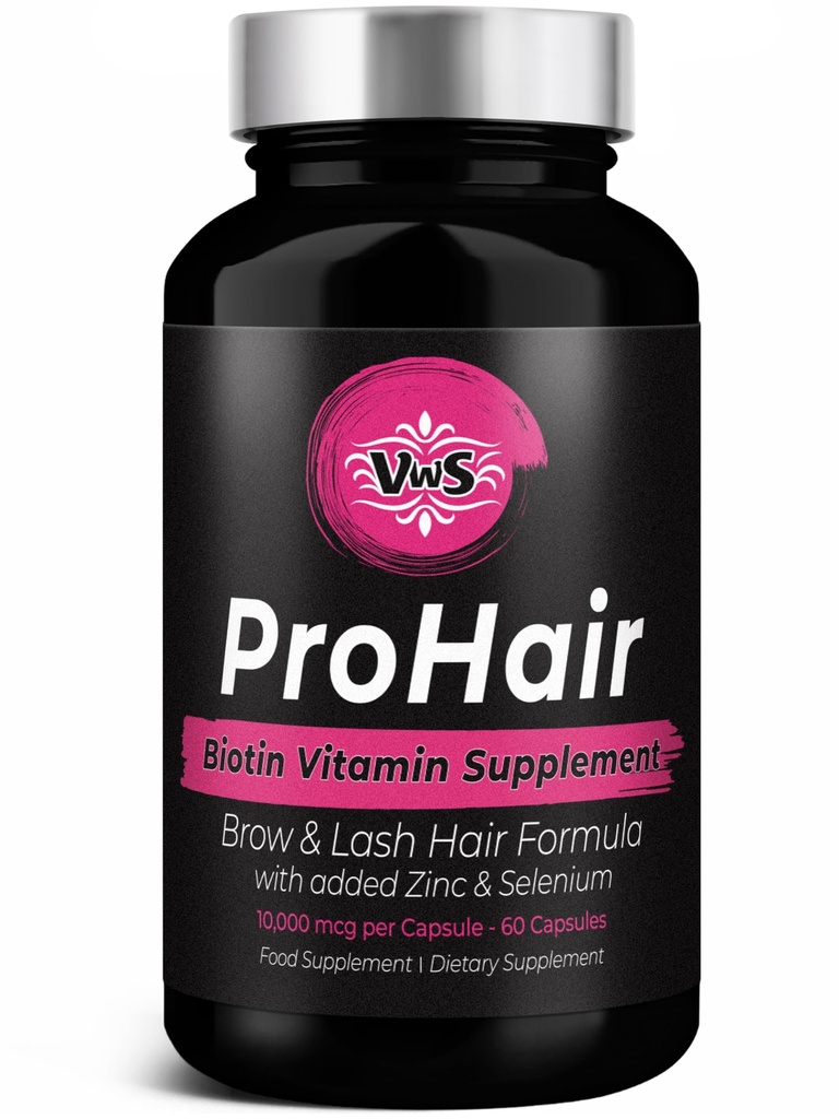 VWS Biotin 10 000 mcg Dietary Supplement w/Zinc & Selenium pre podporu hrubšie rast vlasov, silnejšie nechty a zdravá koža pre ženy a mužov, 60 Vegan Kapsule