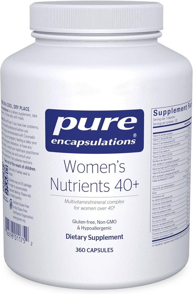 Pure Encapsulations Women's Nutrients 40+ - Multivitamín pre ženy nad 40 na podporu zdravia močových ciest, zdravia prsníkov a integrity očí* - s vitamínom C, E a A - 360 kapsúl