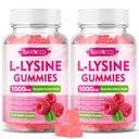 2 balenie L-lyzín 1000 mg Gummy, Lyzínové doplnky pre dospelých a deti, esenciálna aminokyselina pre pery a perorálne zdravie, zvýšená imunita a kolagén a vápnik, bez cukru, malinová aróma, 120 počet