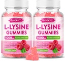 2 balenie L-lyzín 1000 mg Gummy, Lyzínové doplnky pre dospelých a deti, esenciálna aminokyselina pre pery a perorálne zdravie, zvýšená imunita a kolagén a vápnik, bez cukru, malinová aróma, 120 počet