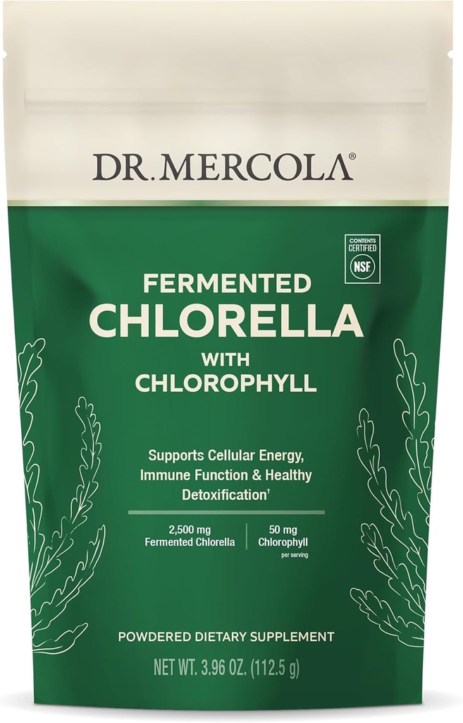 Dr. Mercola Fermentovaná Chlórella s chlorofylovým práškom, 3,96 Oz. (112,5 g), 45 Slúži, podporuje Cellular Energy a imunitné funkcie, non-GMO, NSF Obsah Certified