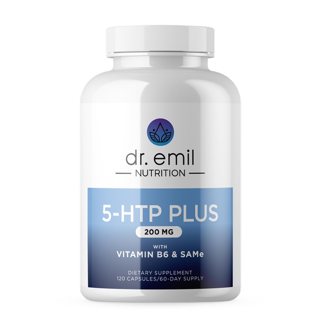 DR. EMIL VÝŽIVA 200 mg 5- HTP Plus s SAM-e pre Mood, Stres, a spánok - 5HTP doplnok s vitamínom B6-120 Vegánske kapsule, 60 Servings