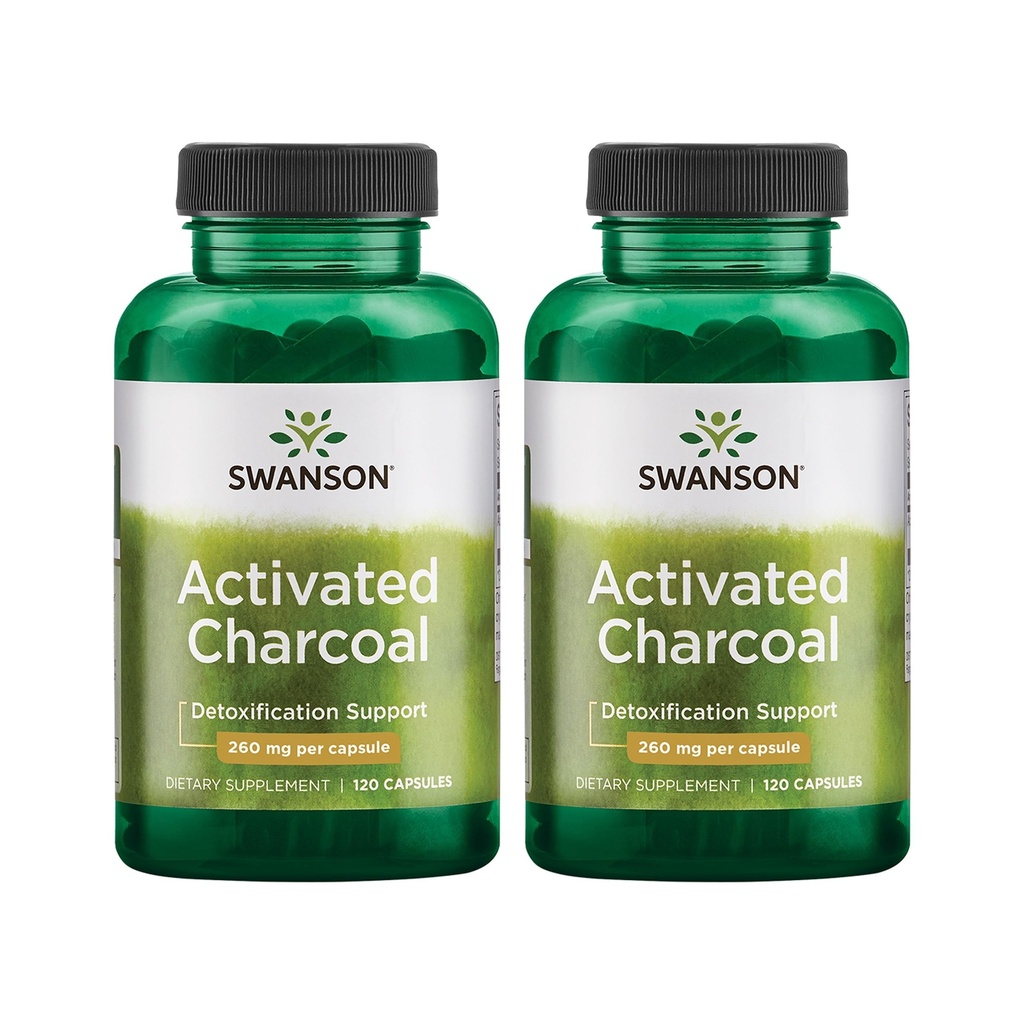 Swanson Activated Charcoal - Natural Supplement Supporting Healthy Absorbtion - Helps w/Bloating & Maintenance Bowel Regularity - (120 Kapsule, 520mg per Serving) 2 Balenie