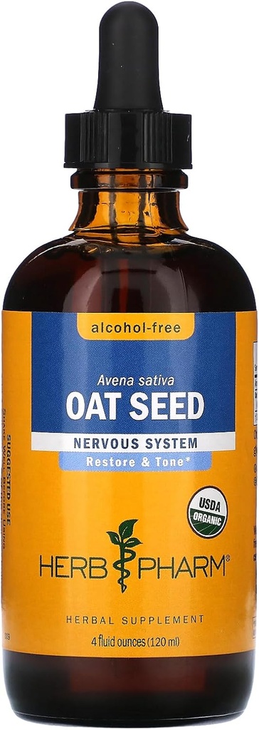 Herb Pharm Certified Organic alkohol-free Oat Seed Glycerite pre podporu nervového systému - 4 Ounce