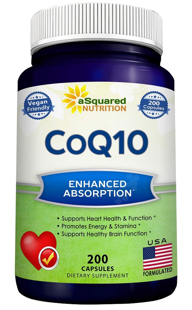 aSquared Nutrition CoQ10 (400mg Max Strength, 200 Capsules) - High Absorbtion Vegan Coenzým Q10 Powder - Ubichinón Supplement Pills, Extra Antioxidant CO Q-10 Enzyme Vitamin Tablets, Coq 10 400 mg
