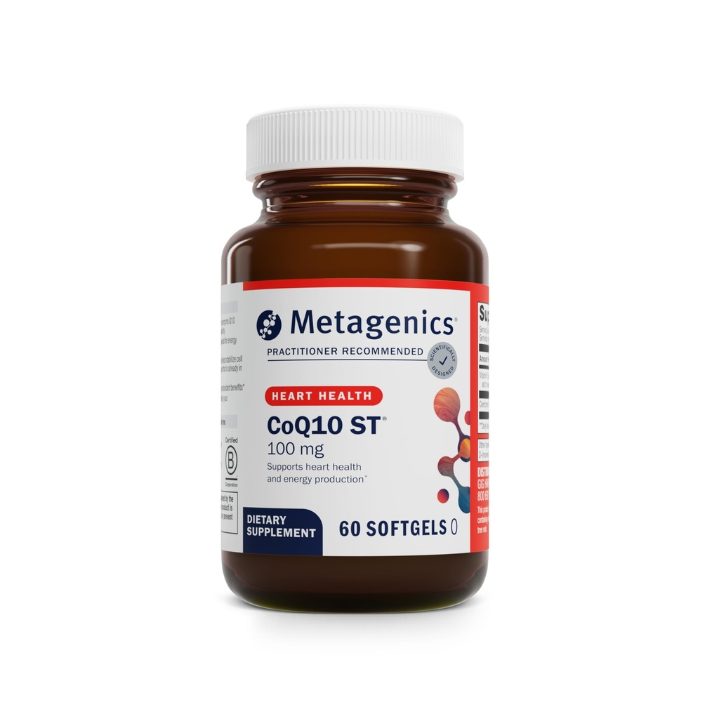 Metagenics CoQ10 ST-100-100 mg Ubichinón s vitamínom E pre srdce, energiu a antioxidanty* - non-GMO, bezlepkové, bez sóje - GMP Certified Facility - 60 Softgels