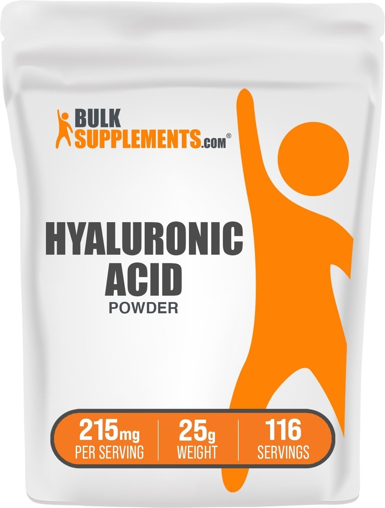 BulkSupplements.com Prášok na kyselinu hyalurónovú - ako nátrium Hyaluronát, doplnky kyseliny hyalurónovej - potravinárska trieda, bez lepku - 215 mg na serving, 25g (0,88 oz) (Pack of 1)