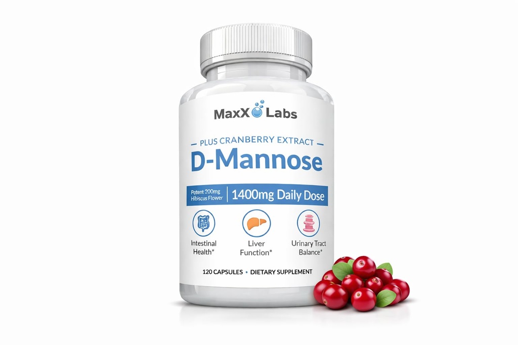 D Mannose Kapsule - Fast Acting 1400 MG Extra Strength DMannose Kapsula od Bladder Health with Potent Cranberry Extract & Hibiscus Flower Supports UTI Relief Supplement - 120 Ct